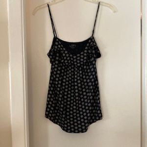 LOFT Navy Blue Adjustable Spaghetti Strap Top with White Accents. Size S EUC